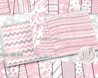 Blush Pink Glam Watercolor Scrapbook Paper Download • Patterned Glitter Watercolor Paint Design • Printable Paper Crafts 20 12x12 JPG & PDF
