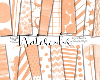 Peach Watercolor Scrapbook Paper Download • Patterned Messy Paint Design • Printable Paper Crafts 20 12x12 JPG & PDF