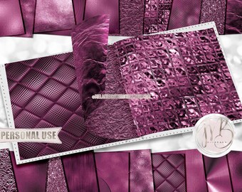 Dark Magenta Opulent Scrapbook Paper Download • Unique Metallic Shimmering Foil Design • DIY Printable Paper Crafts 20 12x12 JPG & PDF