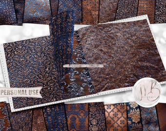Bronze Prussian Embossed Damask Scrapbook Paper Download • Ornamental Damask Shimmering Foil • DIY Printable Paper Crafts 20 12x12 JPG & PDF