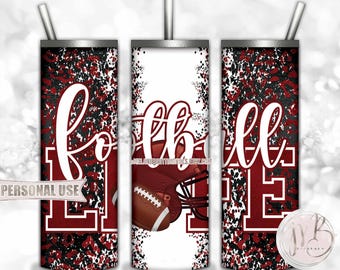 Maroon Football Life 20oz Skinny Tumbler Wrap Sublimation Design • Football Helmet Leopard Print School Sports Gift • DIY Print & Press