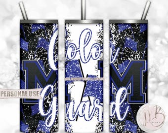 Blue Color Guard Mom 20oz Skinny Tumbler Wrap Sublimation Download • Glitter Color Guard Flag Performance Mom Gift • DIY Print and Press
