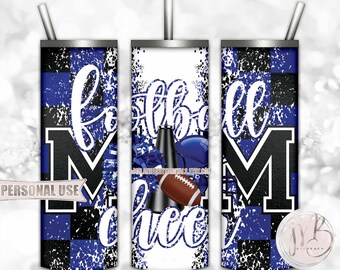 Blue Mom of Both Football and Cheer 20oz Skinny Tumbler Wrap Sublimation Design • Checkered Mom Gift • DIY Print and Press