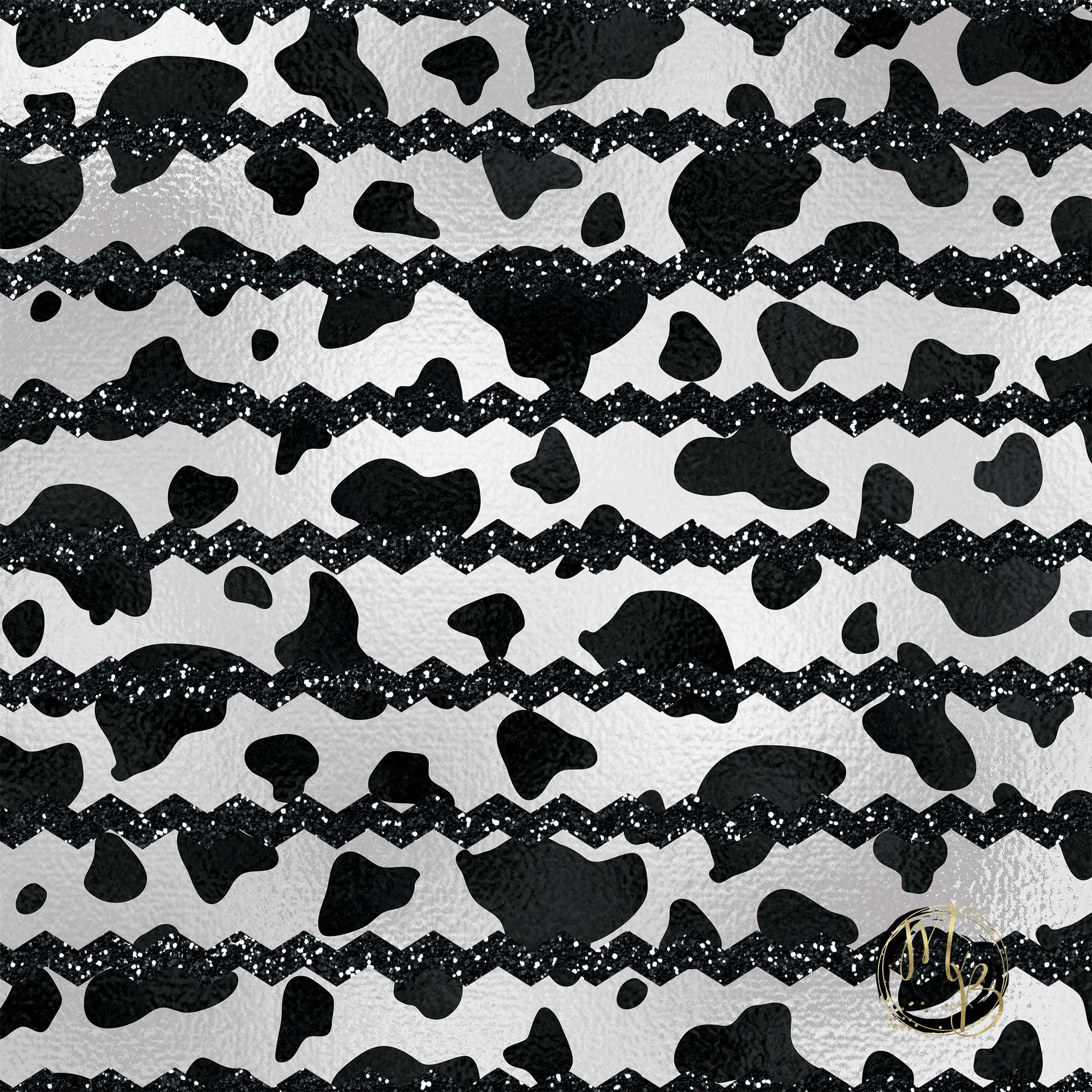 Cow Print Textures Digital Paper black &amp; white with metallic | Etsy
