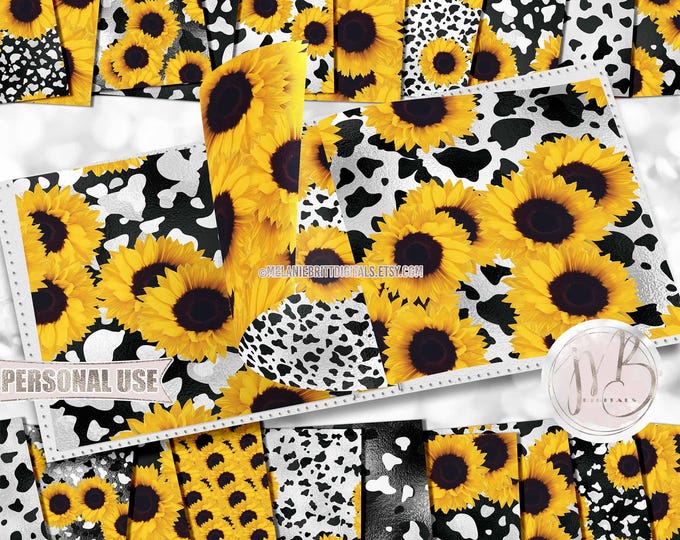 Sunflowers and Black Cow Scrapbook Paper Download • Classic Sunflowers Western Farm and Ranch  • Printable Paper Crafts 20 12x12 JPG & PDF