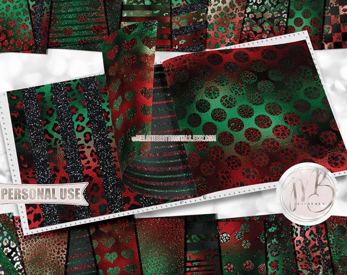 Christmas Leopard Print Scrapbook Paper Download • Sparkling Glitter and Shimmering Foil Design • Printable Paper Crafts 20 12x12 JPG & PDF
