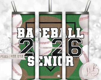 Black Baseball Senior 2026 20oz Skinny Tumbler Wrap Sublimation Download • Senior Night Baseball Graduate Gift • DIY Print and Press