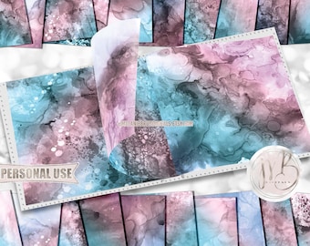 Pink and Blue Alcohol Ink Scrapbook Paper Download • Painted Abstract Fluid Art Inked Design • Printable Paper Crafts 20 12x12 JPG & PDF