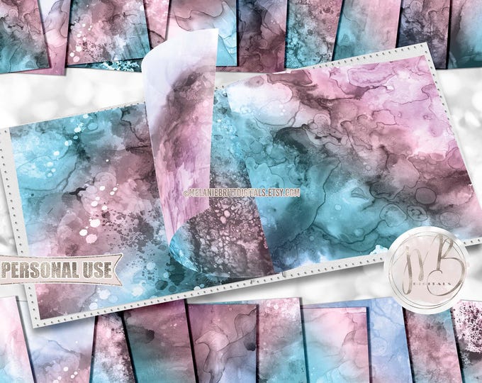 Pink and Blue Alcohol Ink Scrapbook Paper Download • Painted Abstract Fluid Art Inked Design • Printable Paper Crafts 20 12x12 JPG & PDF