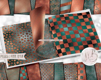 Copper Patina Embossed Scrapbook Paper Download • Geometric 3D Embossing Design Shimmering Foil • Printable Paper Crafts 20 12x12 JPG & PDF