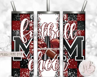 Maroon Mom of Both Football and Cheer 20oz Skinny Tumbler Wrap Sublimation Design • Checkered Mom Gift • DIY Print and Press