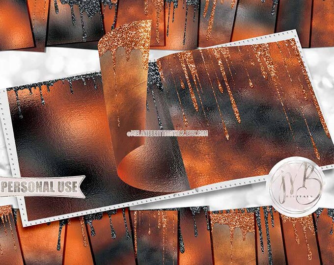 Halloween Dripping Glitter Scrapbook Paper Download • Orange Black Shimmer Sparkle • Scrapbooking Printable