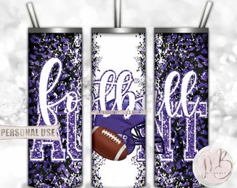 Old Purple Football Aunt 20oz Skinny Tumbler Wrap Sublimation Design • Football Helmet Leopard Print Sports Aunt Gift • DIY Print and Press