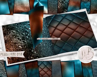 Bronze Turquoise Opulent Scrapbook Paper Design Download • Unique Metallic Shimmering Foils • DIY Printable Paper Crafts 20 12x12 JPG & PDF