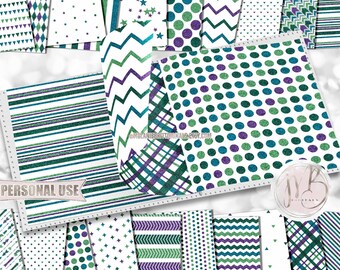 Emerald Purple Turquoise and Lime Glitter Scrapbook Paper Download • Glittery Patterned Design • Printable Paper Crafts 20 12x12 JPG & PDF