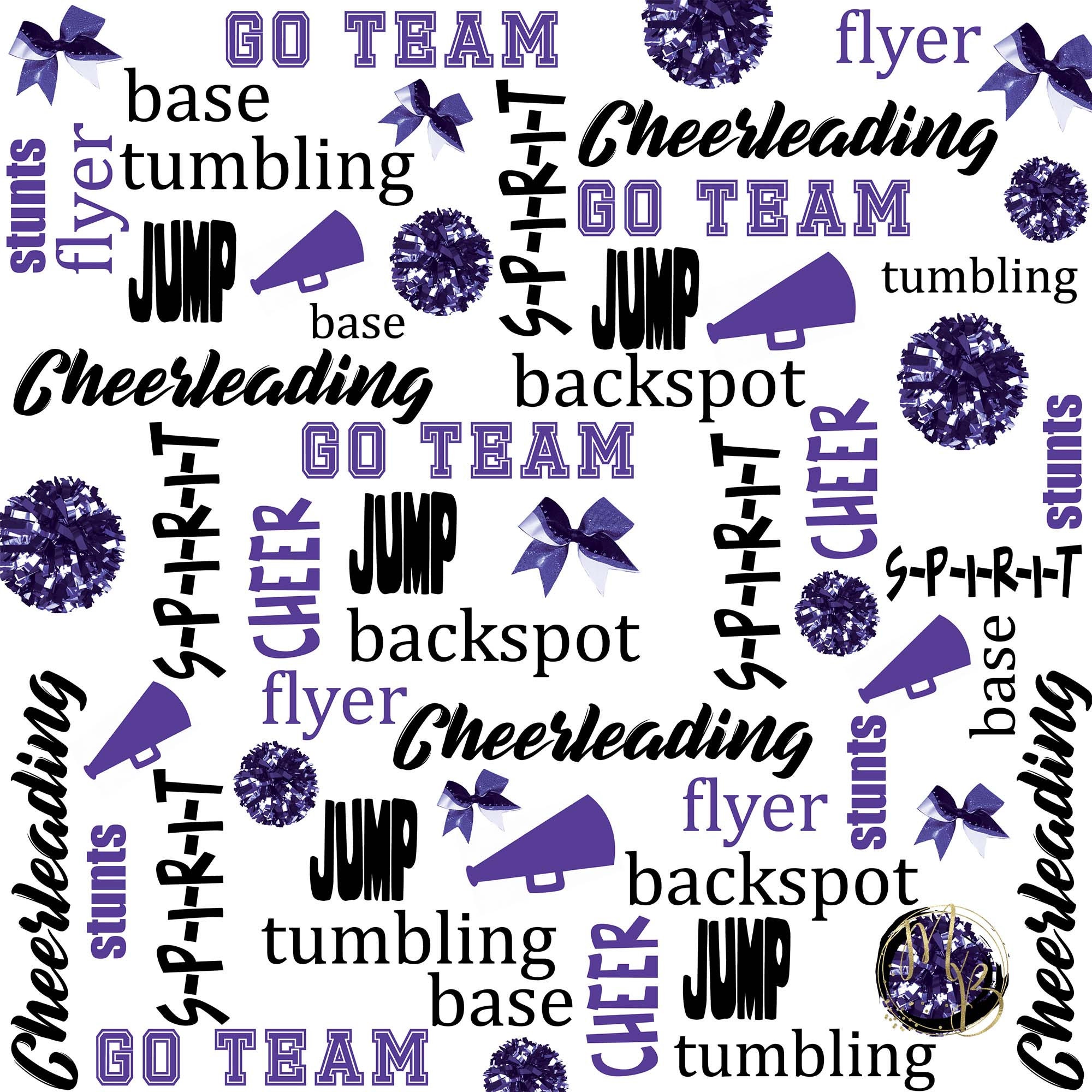 Purple Cheerleading Digital Paper Download with shiny pom Etsy