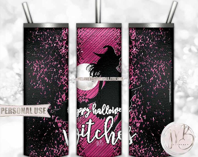 Pink Shimmer Happy Halloween Witches Tumbler Wrap Download • Good Witch Halloween Party Ladies Night • Sublimation Print and Press #1
