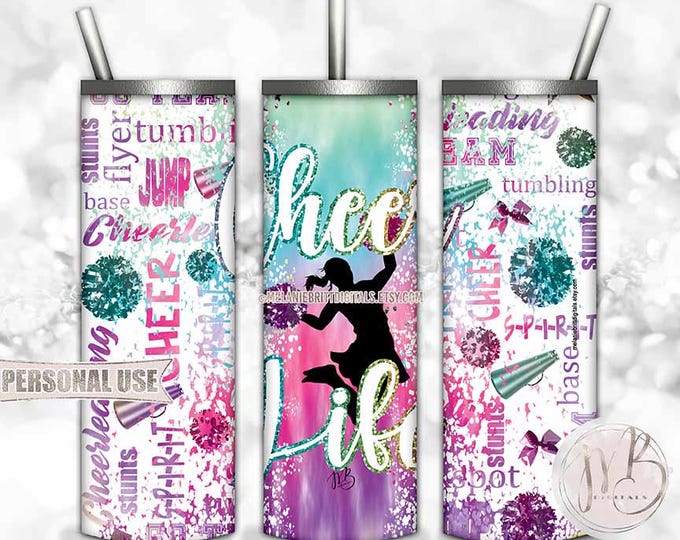 Cheer Life Tumbler Wrap Download • Rainbow Tie Dye Cheer Squad Typography Cheerleader Gift • Sublimation Print and Press #2