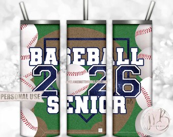Navy Baseball Senior 2026 20oz Skinny Tumbler Wrap Sublimation Download • Senior Night Baseball Graduate Gift • DIY Print and Press