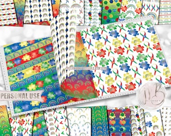 Autism Awareness Ribbon and Rainbow Scrapbook Paper Download • Scrapbooking for a Cause • DIY Scrapbooking Printable