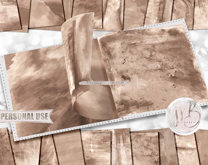Buff Beige Watercolor Scrapbook Paper Download • Unique Mixed Media Paint Design • Printable Paper Crafts 20 12x12 JPG & PDF