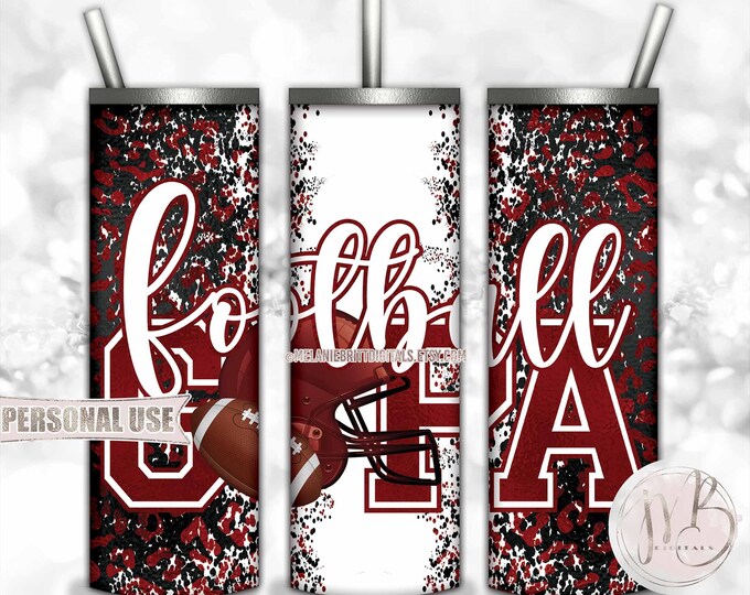 Maroon Football Grandpa 20oz Skinny Tumbler Wrap Sublimation Design • Football Helmet Leopard Print Gpa Gift • DIY Print and Press