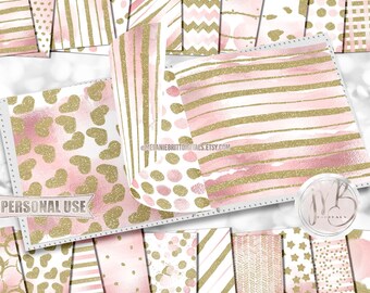 Glam Pink and Gold Watercolor Scrapbook Paper Download • Sparkling Glitter Watercolor Design • DIY Printable Paper Crafts 20 12x12 JPG & PDF