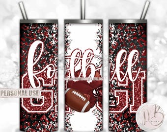 Maroon Football Gigi 20oz Skinny Tumbler Wrap Sublimation Design • Football Helmet Leopard Print Sports Gigi Gift • DIY Print and Press