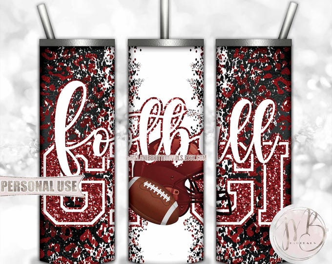 Maroon Football Gigi 20oz Skinny Tumbler Wrap Sublimation Design • Football Helmet Leopard Print Sports Gigi Gift • DIY Print and Press