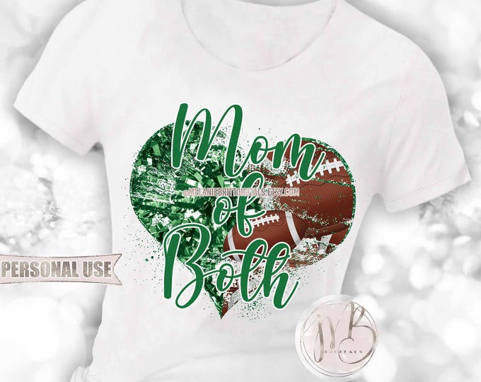 Green Mom of Both Heart T-Shirt Sublimation Download • Football Collage and Cheer Poms Sports Mom T-Shirt Gift • DIY Print and Press