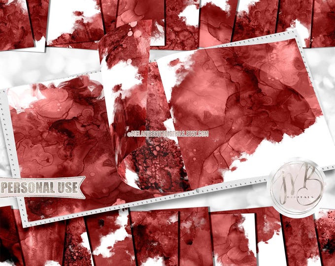 Brick Red Alcohol Ink Scrapbook Paper Download • Abstract Fluid Art Inked Design • Printable Paper Crafts 20 12x12 JPG & PDF