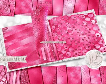 Bright Pink Glam Scrapbook Paper Download • Sparkling Glitter and Shimmering Foil Design • DIY Printable Paper Crafts 20 12x12 JPG & PDF