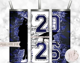 Blue Class Of 2026 Girl Graduation 20oz Skinny Tumbler Wrap Sublimation Download • Graduation Cap Glitter Grad Gift • DIY Print and Press