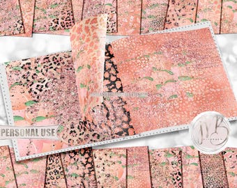 Peachy Leopard Print Scrapbook Paper Download • Distressed Peaches and Leopard Glitter Foil Design • Printable Paper Crafts 20 12x12 JPG PDF