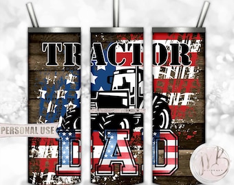 Patriotic Tractor Dad 20oz Skinny Tumbler Wrap Sublimation Design • Distressed USA Flag Rustic Wood Father's Day Gift • DIY Print and Press