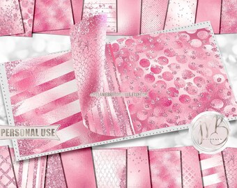Pink Glam Scrapbook Paper Download • Sparkling Glitter and Shimmering Foil Design • Printable Paper Crafts 20 12x12 JPG & PDF