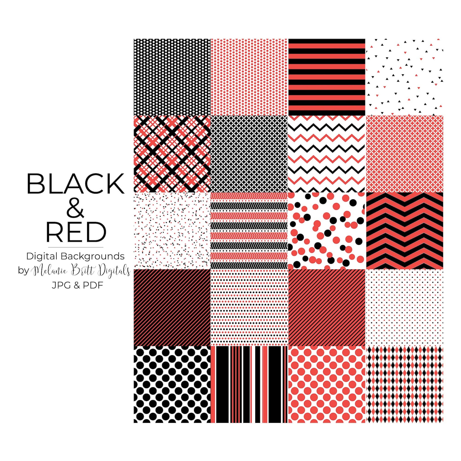 Black &amp; Red Digital Pattern Paper Scrapbook Papers Digital - Etsy