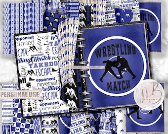 Boy Wrestling Scrapbook Paper Download • Blue School Colors • Scrapbooking Printable