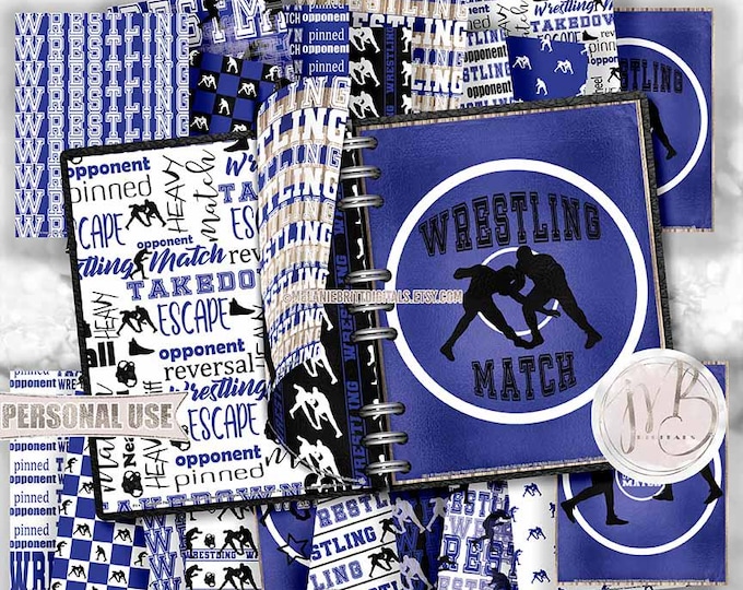 Boy Wrestling Scrapbook Paper Download • Blue School Colors • Scrapbooking Printable