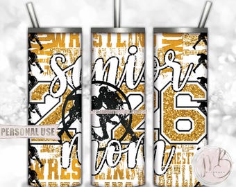 Athletic Gold Boy Wrestling Senior 2026 Mom 20oz Skinny Tumbler Wrap Sublimation Download • DIY Print and Press