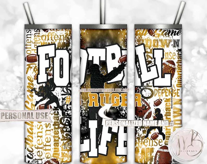 Personalized Football Life Tumbler Wrap Download • Athletic Gold Tie Dye Typography Sports Gift • Sublimation Print and Press #1