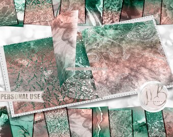 Sea Green and Peach Agate and Marble Scrapbook Paper Download • Realistic Geode Stone Design • DIY Printable Paper Crafts 20 12x12 JPG & PDF