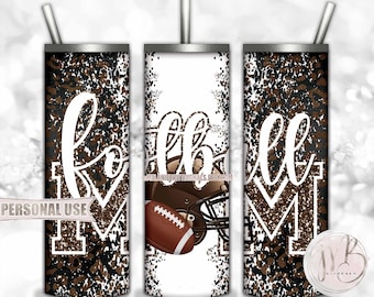 Brown Football Mom 20oz Skinny Tumbler Wrap Sublimation Design • Football Helmet Leopard Print Sports Mom Gift • DIY Print and Press