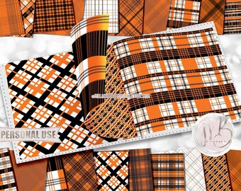Halloween Plaid Scrapbook Paper Download • Orange and Black Holiday Plaid Designs Tartan Gingham • Printable Paper Crafts 20 12x12 JPG & PDF