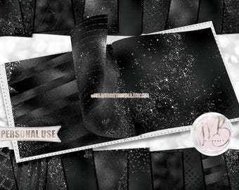 Black Glam Scrapbook Paper Download • Sparkling Glitter and Shimmering Foil Design • DIY Printable Paper Crafts 20 12x12 JPG & PDF