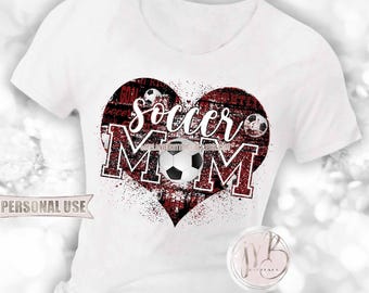 Maroon Soccer Mom Heart T-Shirt Sublimation Design Download • Glitter Sports Mom Soccer Typography Soccer Mom Gift • DIY Print and Press