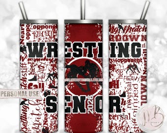 Maroon Boy Wrestling Senior 2026 20oz Skinny Tumbler Wrap Sublimation Download • Wrestler Grad Gift Wrestling Typography • DIY Print & Press