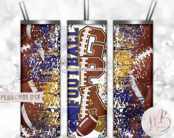 Football Grandpa 20oz Skinny Tumbler Wrap Sublimation Design Download • Blue and Athletic Gold Football Helmets Gpa Gift • DIY Print & Press