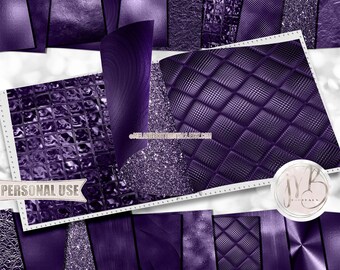 Dark Purple Opulent Scrapbook Paper Design Download • Unique Metallic Shimmering Foils •  DIY Printable Paper Crafts 20 12x12 JPG & PDF