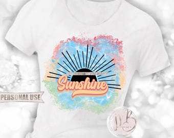 Retro Summer Sunshine T-Shirt Sublimation Design Download • Pool Water Sun Rays Tropical Tones Summer Vacation Vibes • DIY Print and Press